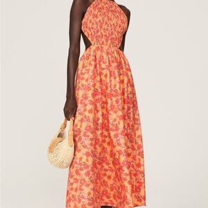 Louna Floral Backless Dress in Orange and Pink